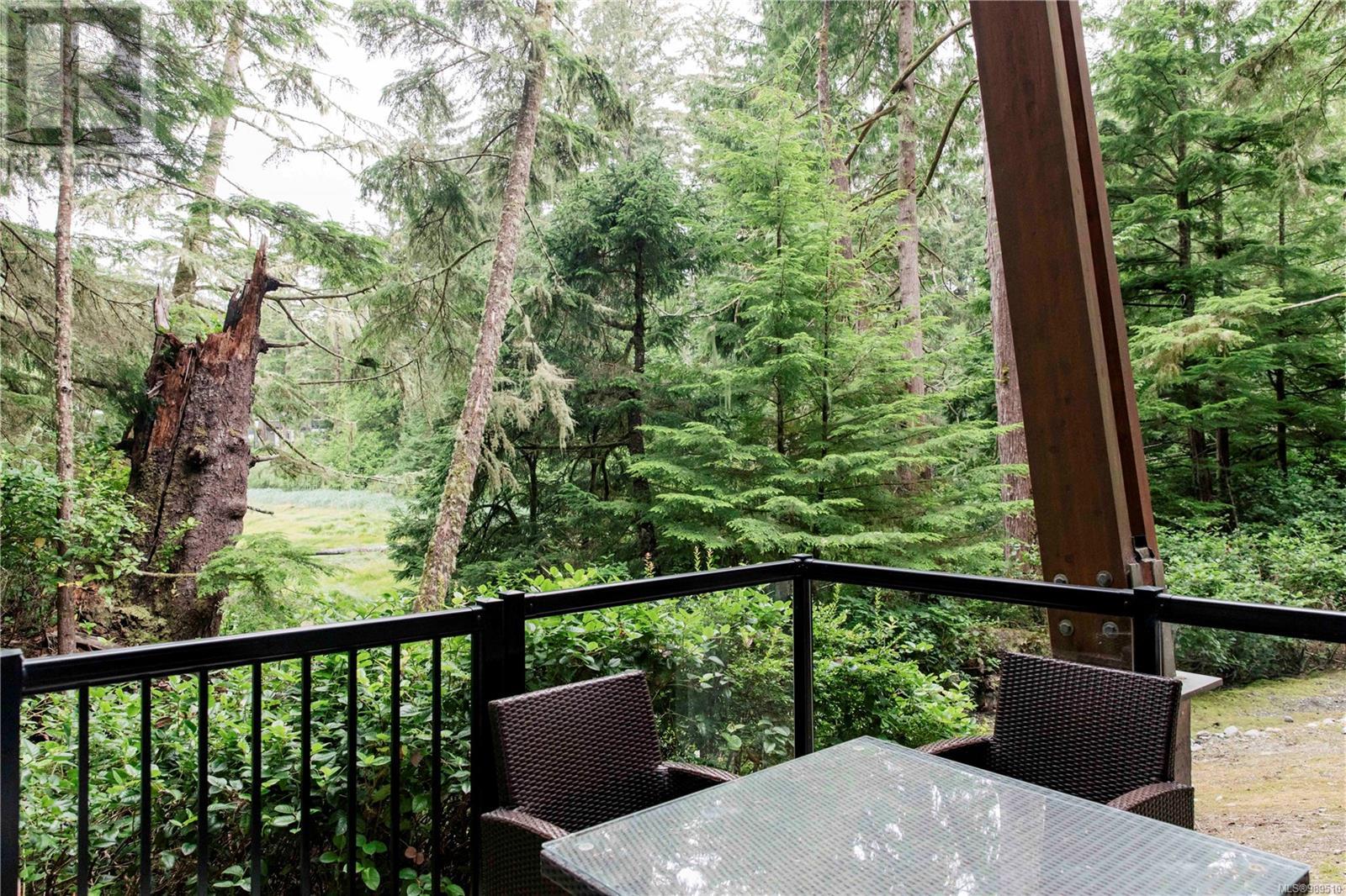 Vue sur l'anse et la forêt depuis le deck